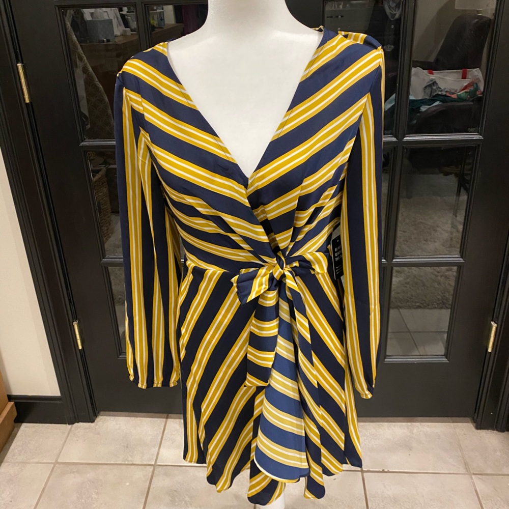 Express Striped Navy Yellow Dress